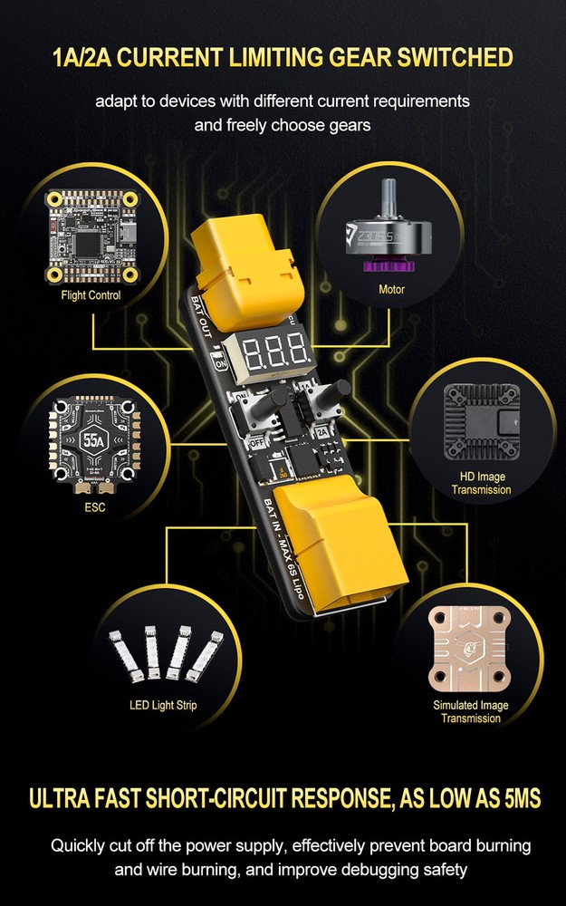 SpeedyBee Anti Short Circuit Module 4-6S 1A/2A Current for RC Flight Stack