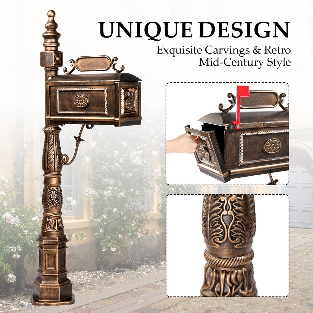 Decorative Post Mailbox Heavy Duty Rust-free Cast Aluminum Construction, Bronze
