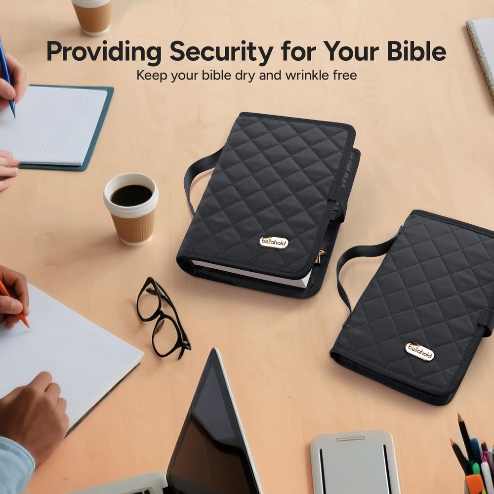 BellaHold Adjustable Bible Cover with 75 Tabs - Case Black