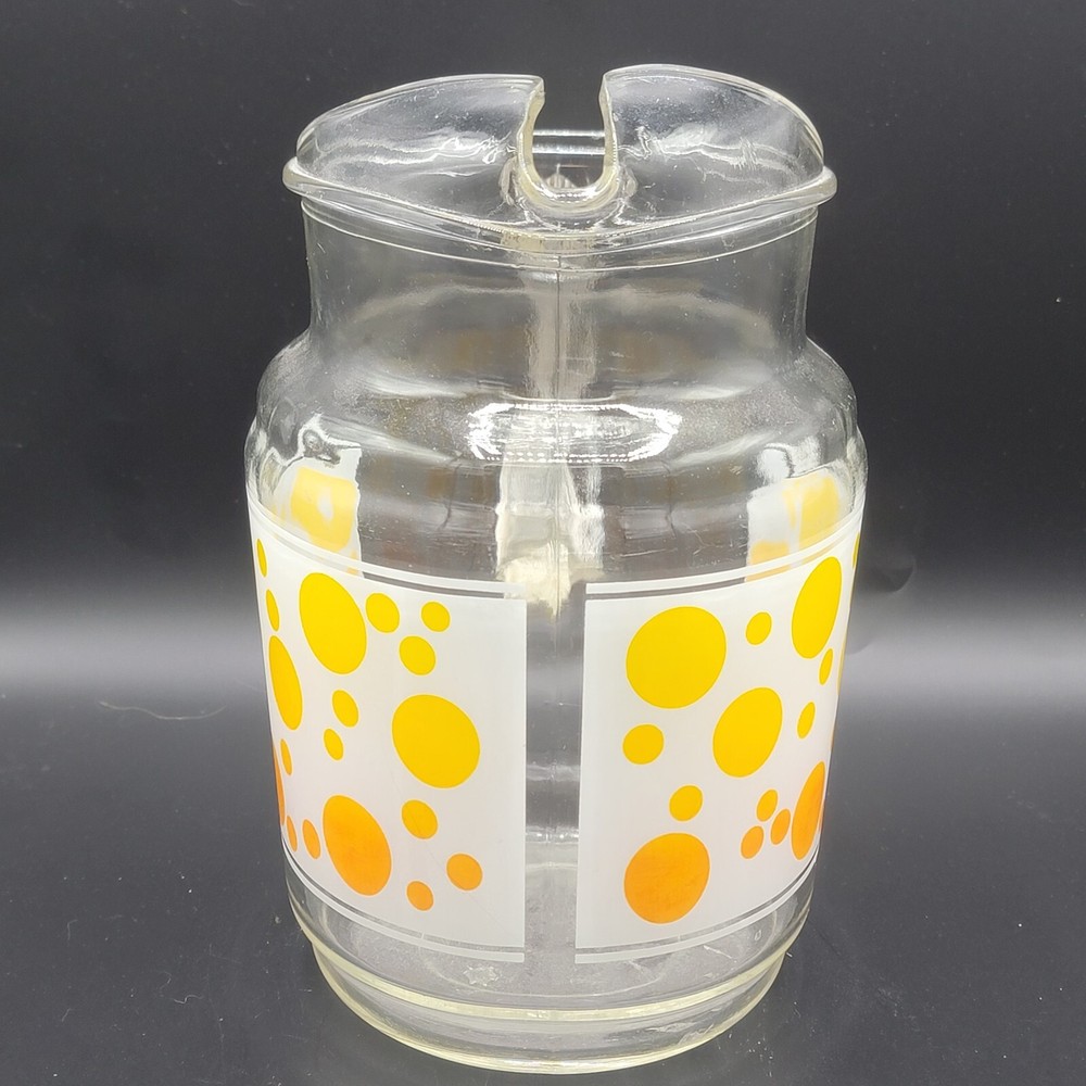 MCM Retro Glass Pitcher Orange yellow Polka Dot Pitcher