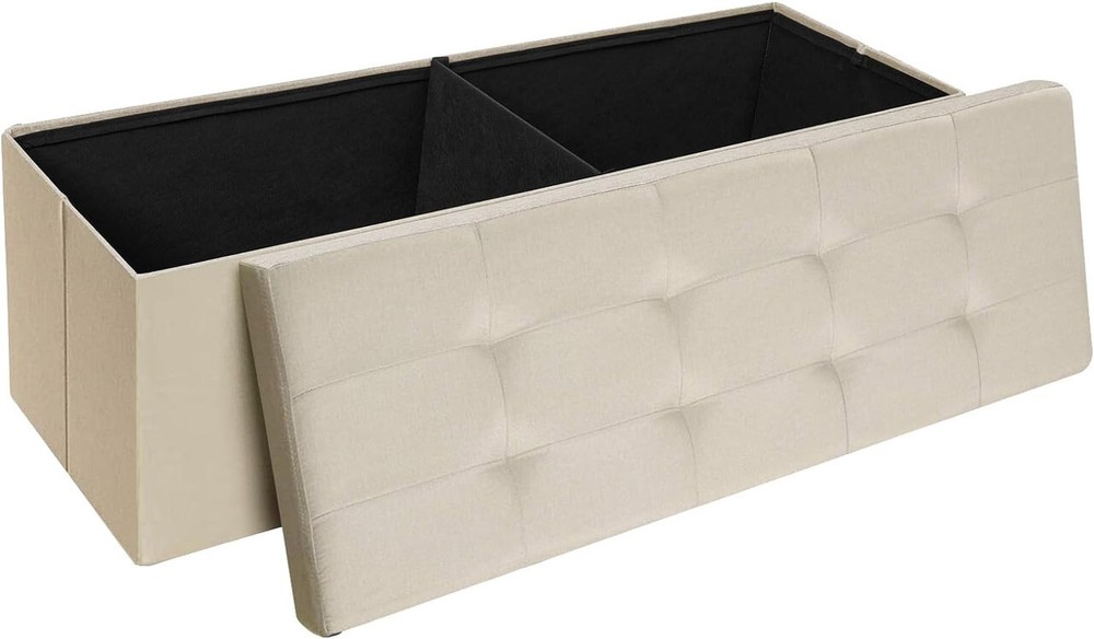 Storage Ottoman Bench Folding Chest Footrest Stool MDF Frame Lid Cream 43"