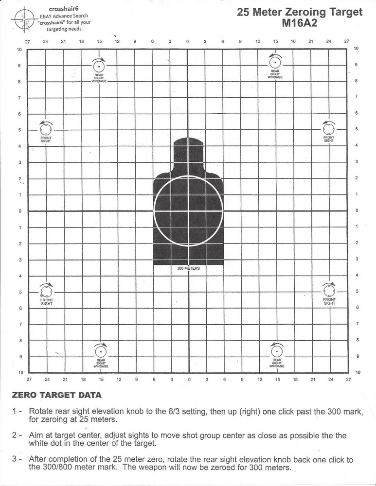 LOT OF 25 - 25 Meter Zeroing Target 8 1/2” X 11”
