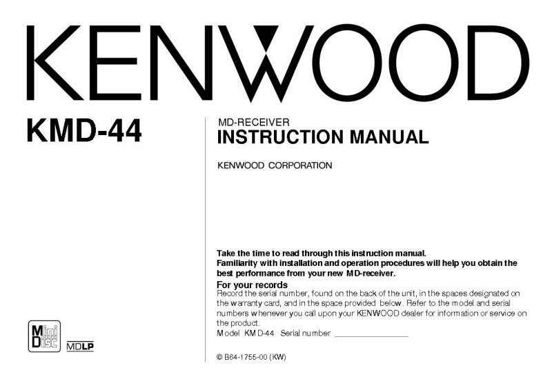 Kenwood KMD-44 MD Receiver Owners Instruction Manual