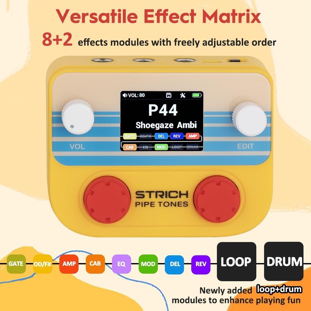 STRICH Pipe Tones Pocket Multi-Effects Processor with Foot Pedal (Orange)