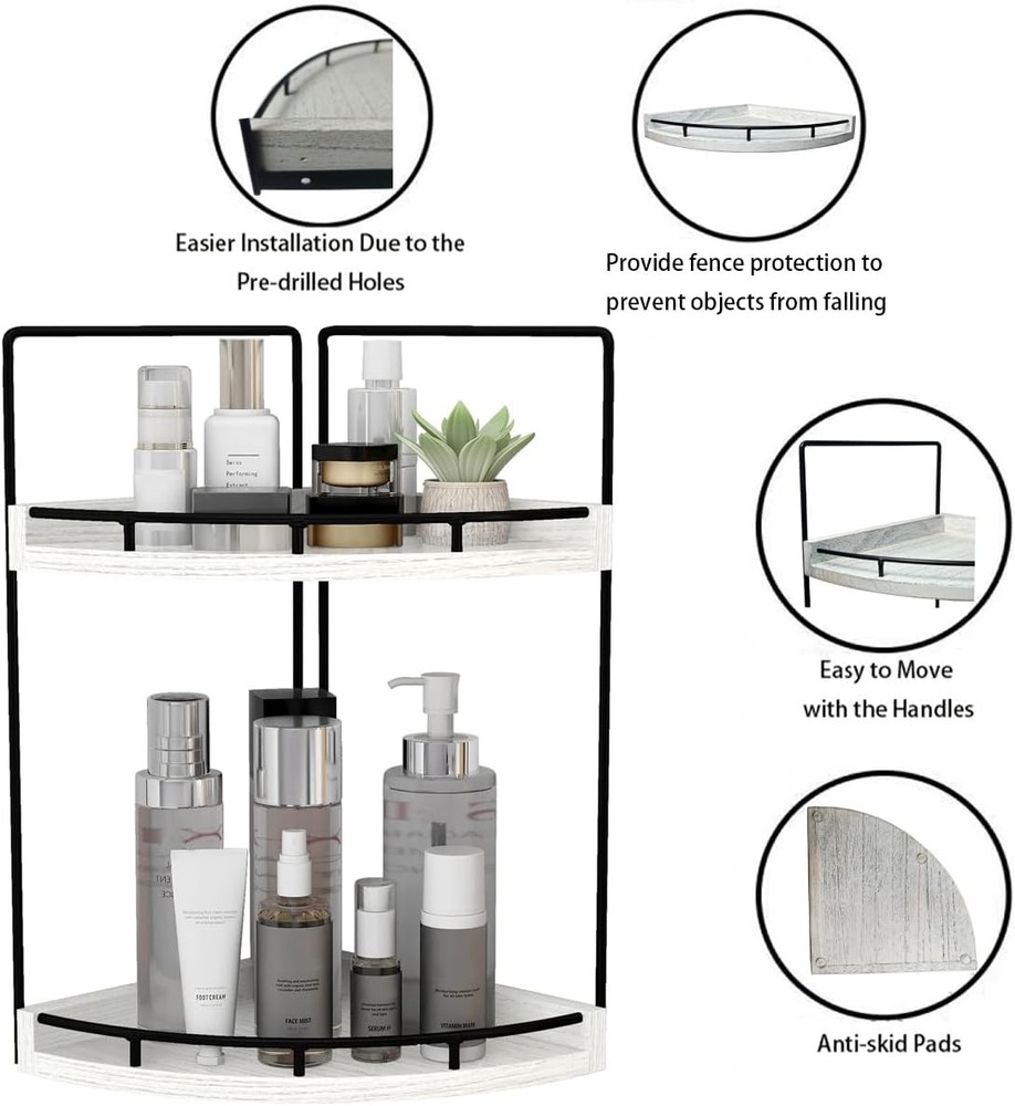 2-Tier Rustic White Corner Bathroom Shelf
