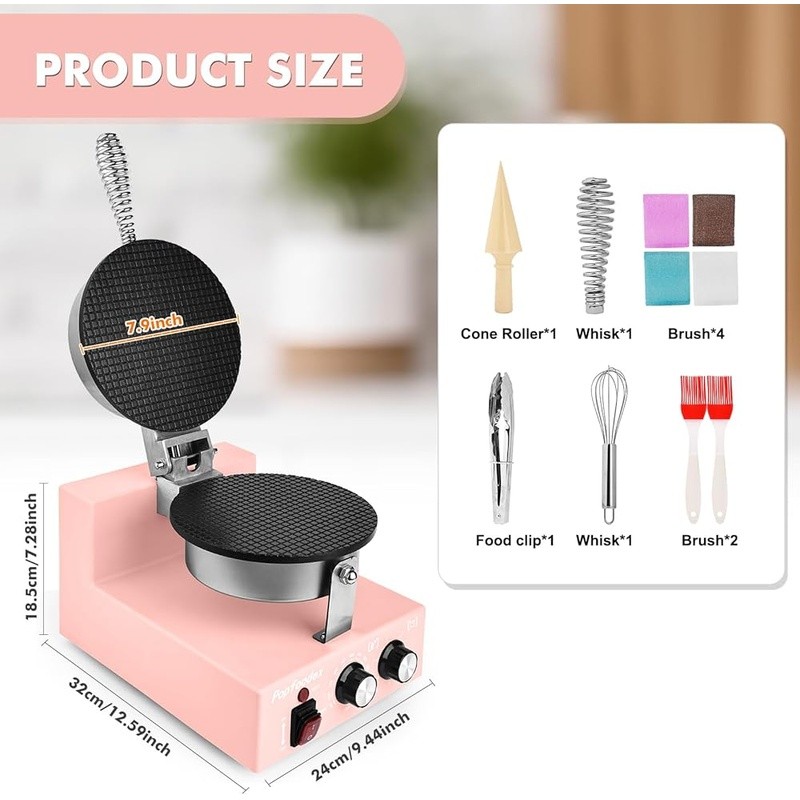 Commercial Waffle Cone Maker Non-Stick Temp Control Fast Heating Accessories New