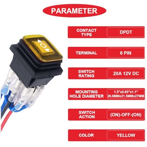 2Pcs Momentary Polarity Reverse Switch Waterproof F.2Pcs Yellow(Momentary)LED