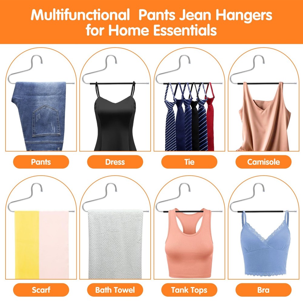 Pants Hangers Space Saving with Open-Ended,Closet Organizers 10 Pack, Silver