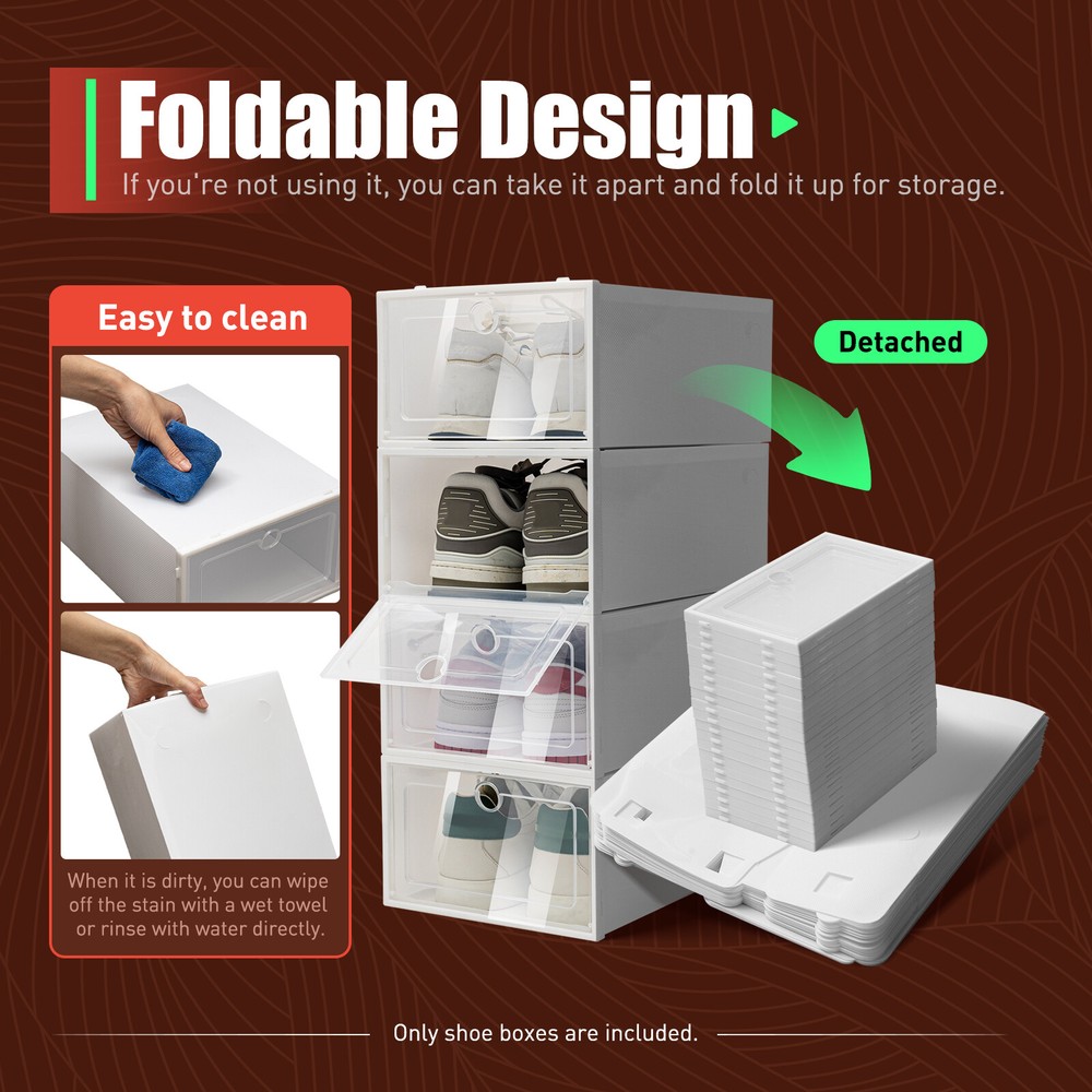 Shoe Collect Box Plastic Storage Case Foldable Clear Stackable Organizer Case