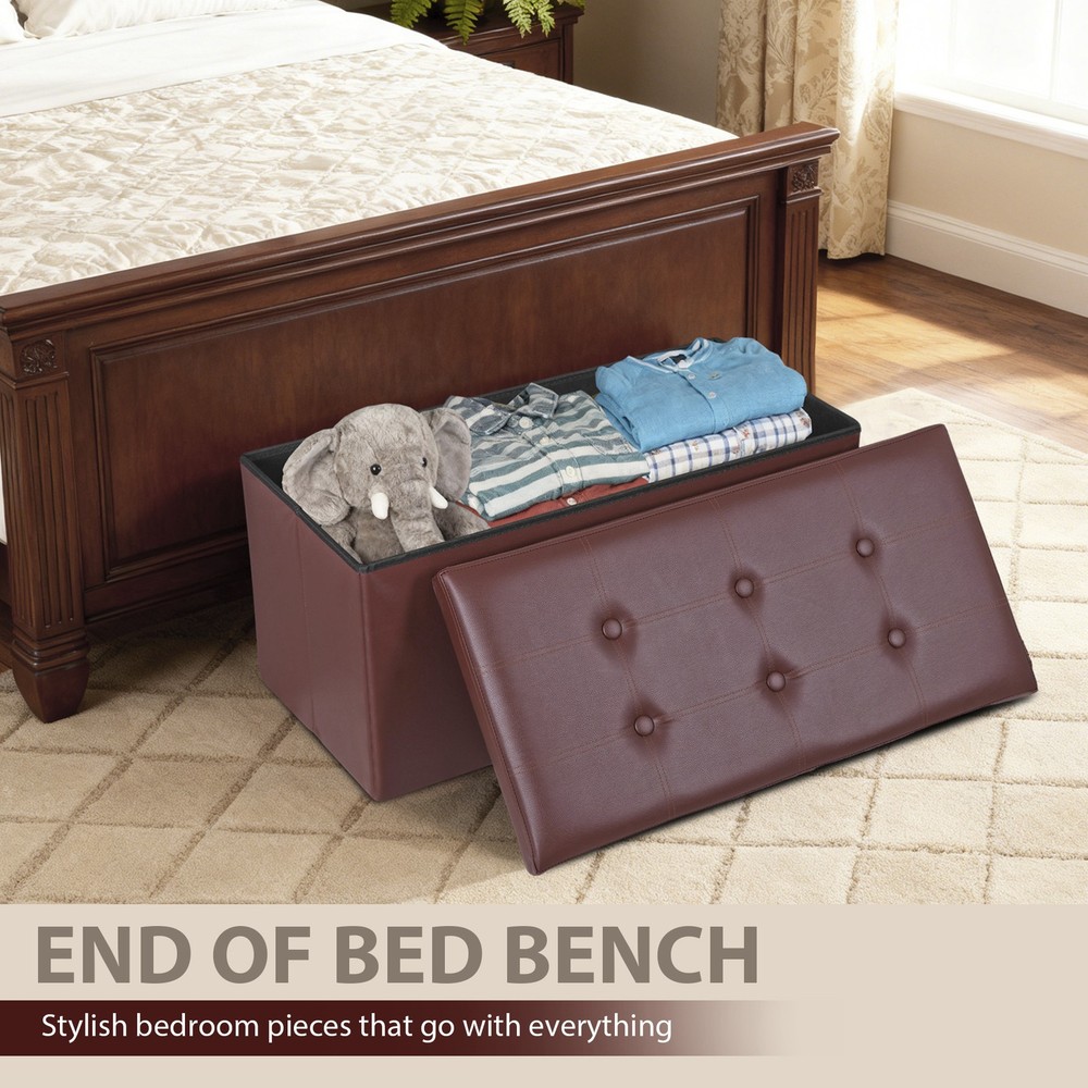 Brown Sturdy Ottomans Foot Bench Foldable Storage Footstools Spacious Organizer