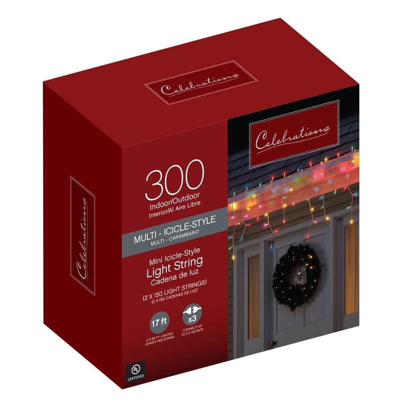 Celebrations 14089-71 Multicolor Mini Icicle Light Set 13 ft.