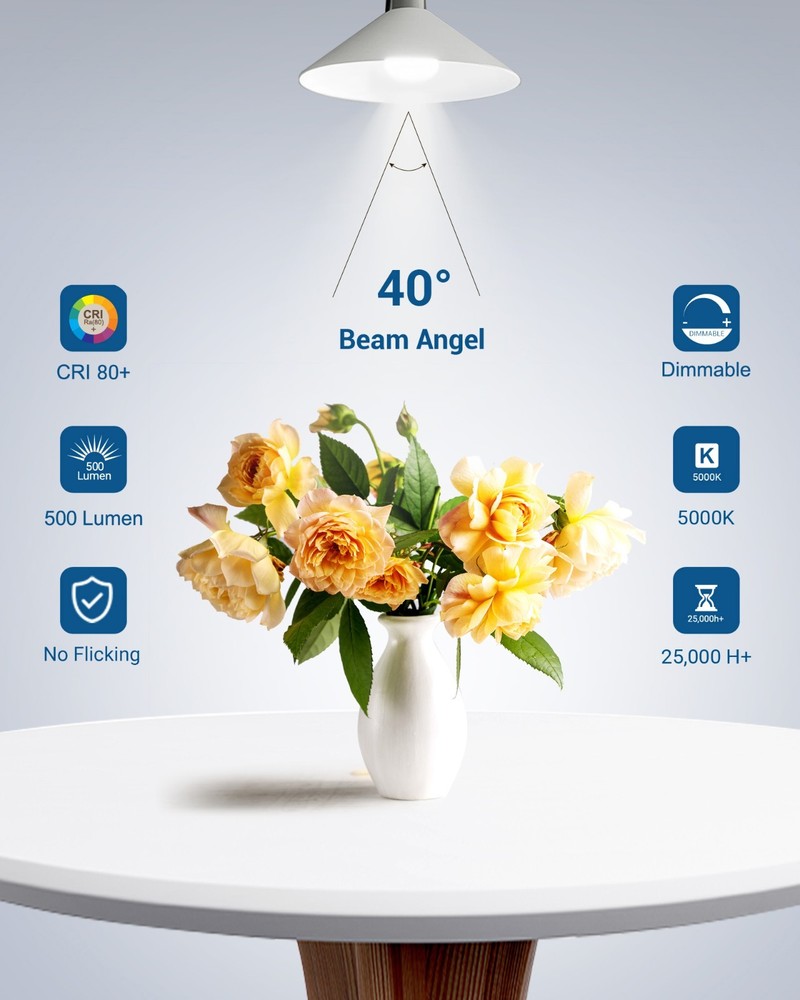 6-Pack GU10 LED Light Bulb, Dimmable 5000K Daylight GU10 Bulb Replacement