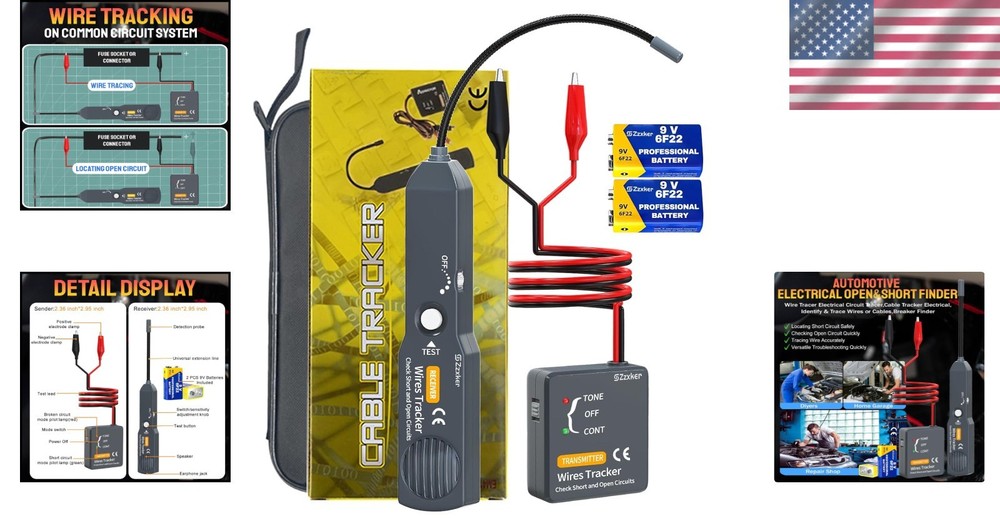 Professional Wire Tester & Short Finder - Includes Batteries for DC Circuits