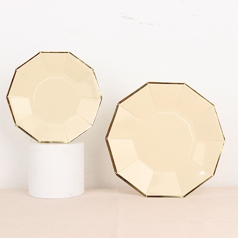 25 BEIGE 7" Decagon Salad Dinner Paper Plates Disposable Tableware