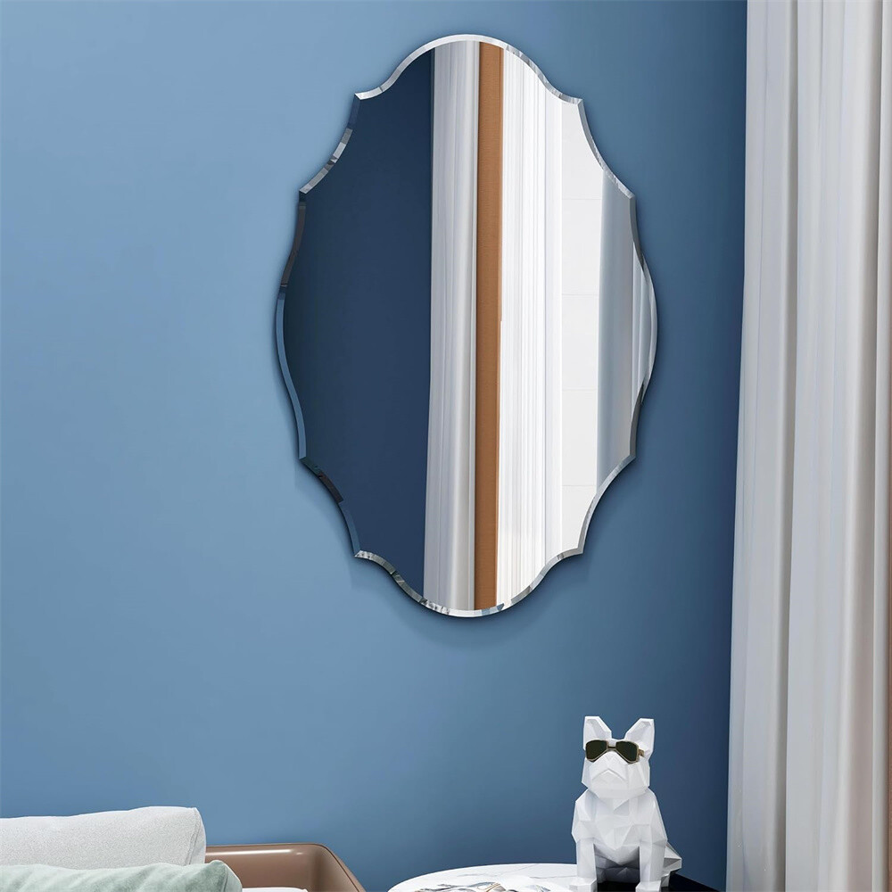 Irregular Decor Wall Mirror Wavy Beveled Bathroom Mirrors Silver Accent Mirrors
