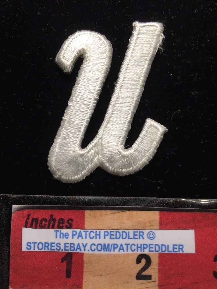 LETTERS ~ White Script 2 1/4" Letter "U" Patch Embroidered Appliqué Initial 62Q1