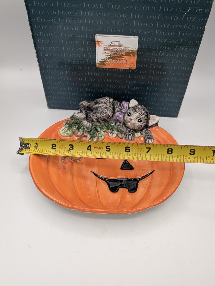 Fitz & Floyd Halloween Jack O Lantern Black Cat Canapé Candy Appetizer Plate
