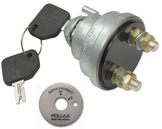 Keyed Master Battery Disconnect Switch 2 post SPST w/ON-OFF Plate kill cut a