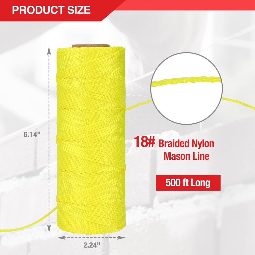 Goldblatt 3Roll Mason Line 500FT#18 Braided Nylon String Line Nylon Twine String