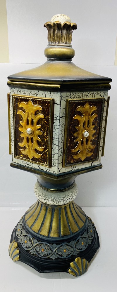 Vintage Handmade Beautiful Ceramic Container With Lid Includes Pearls 12” Tall