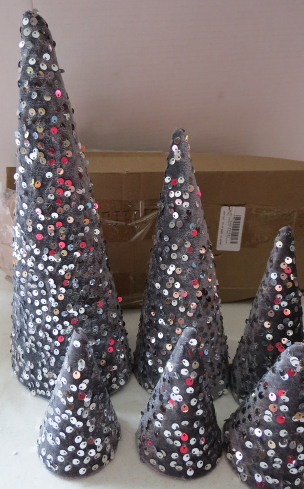 Blue Gray 8pc Sequence Table Decor Christmas Cone Trees