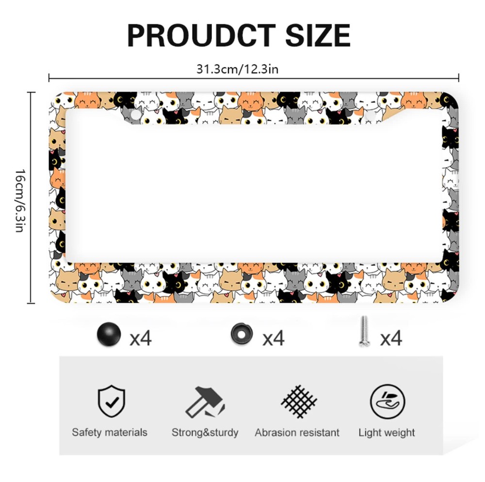 Cute Cat Pattern License Plate Frames 2 Pack 2 one size,