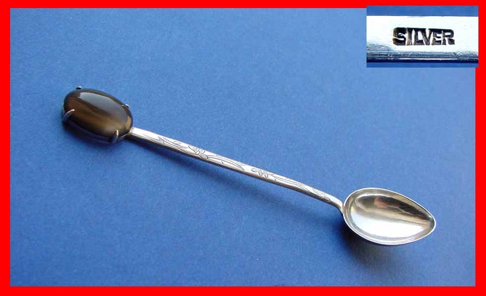 Splendid salt spices Löffe silver chalcedony stone? C136