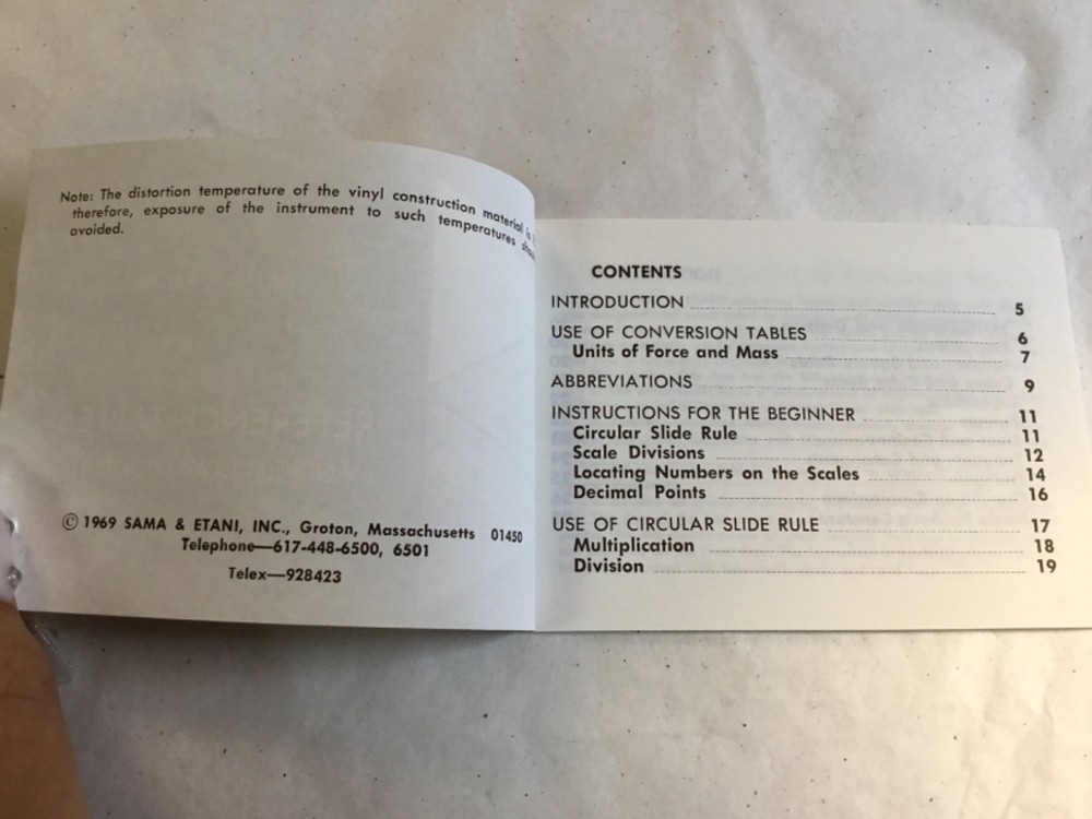 Sama & Etani Reference Tables and Circular Slide Rule Model 600