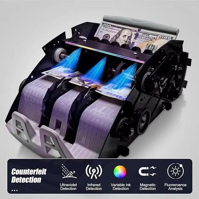 High-Speed Bill Counter Machine with LCD Display, UV/MG/IR Detection, Batch Mode