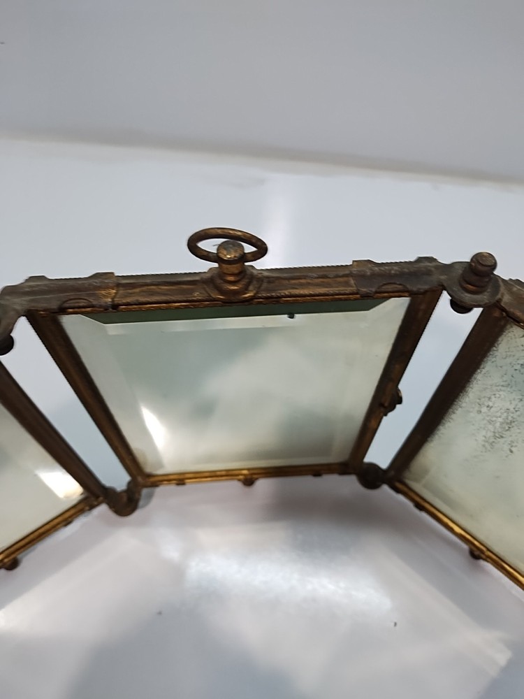 vitage brass triptych folding mirror