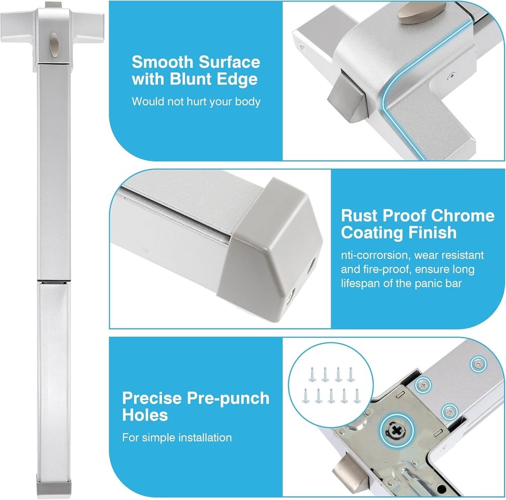 Panic Bars for Exit Doors, 27.5” Stainless Steel Emergency Door Push Bar Exit