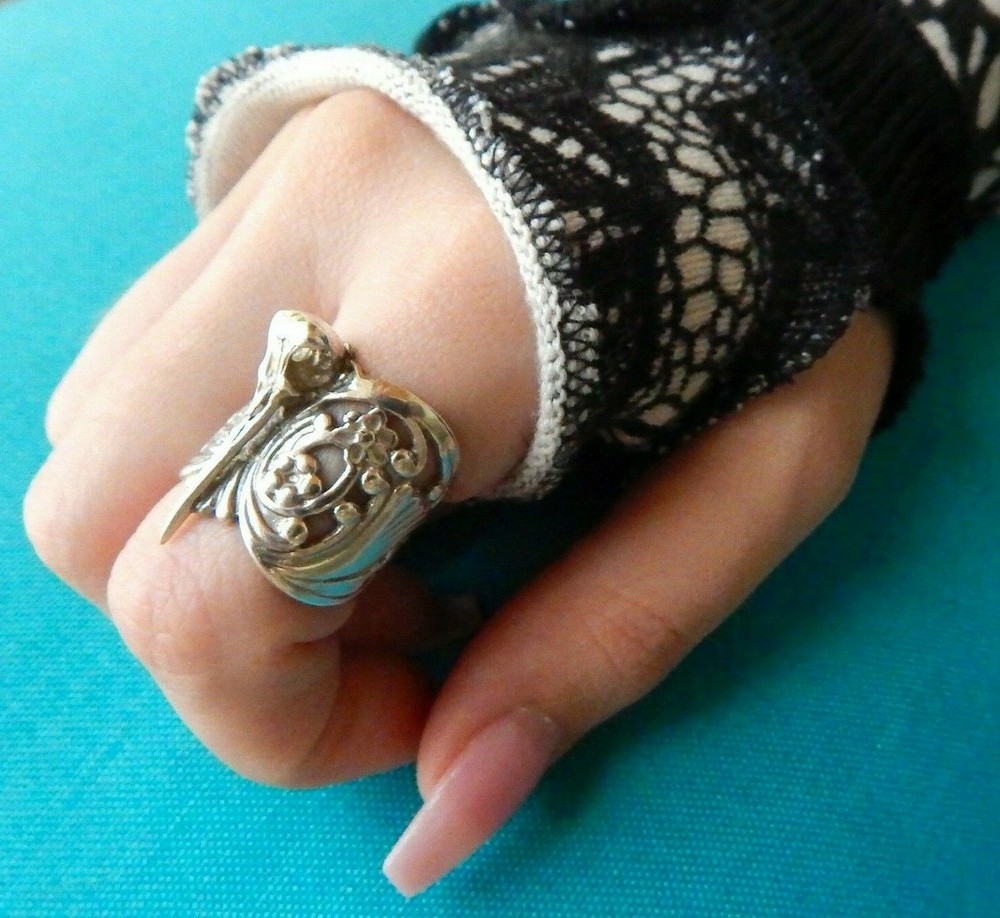 HUMMINGBIRD SKULL RING - Sterling Silver - ADJUSTABLE - Handmade