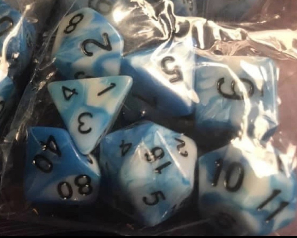 Blessed Metaphysics Roll Dice - Acrylic - Blue White / Black Numbers - 7Pcs/1Pcs