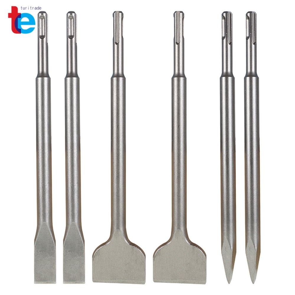 Concrete Drill Bit Set Includes Point Chisel + 20mm & 40mm Flat Chisel 6-Pack