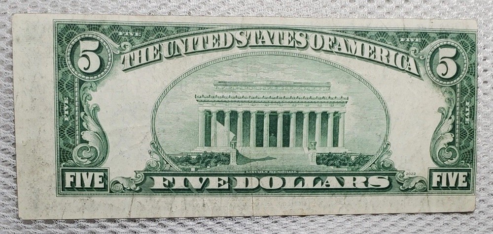 1934D $5 Silver Certificate With Major Reverse Misalignment ERROR Note