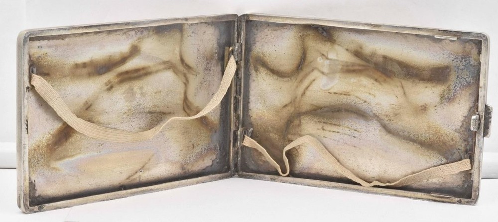 Antique European hallmarked Solid Silver Large lined Cigarette Case 170gr / 4.8"