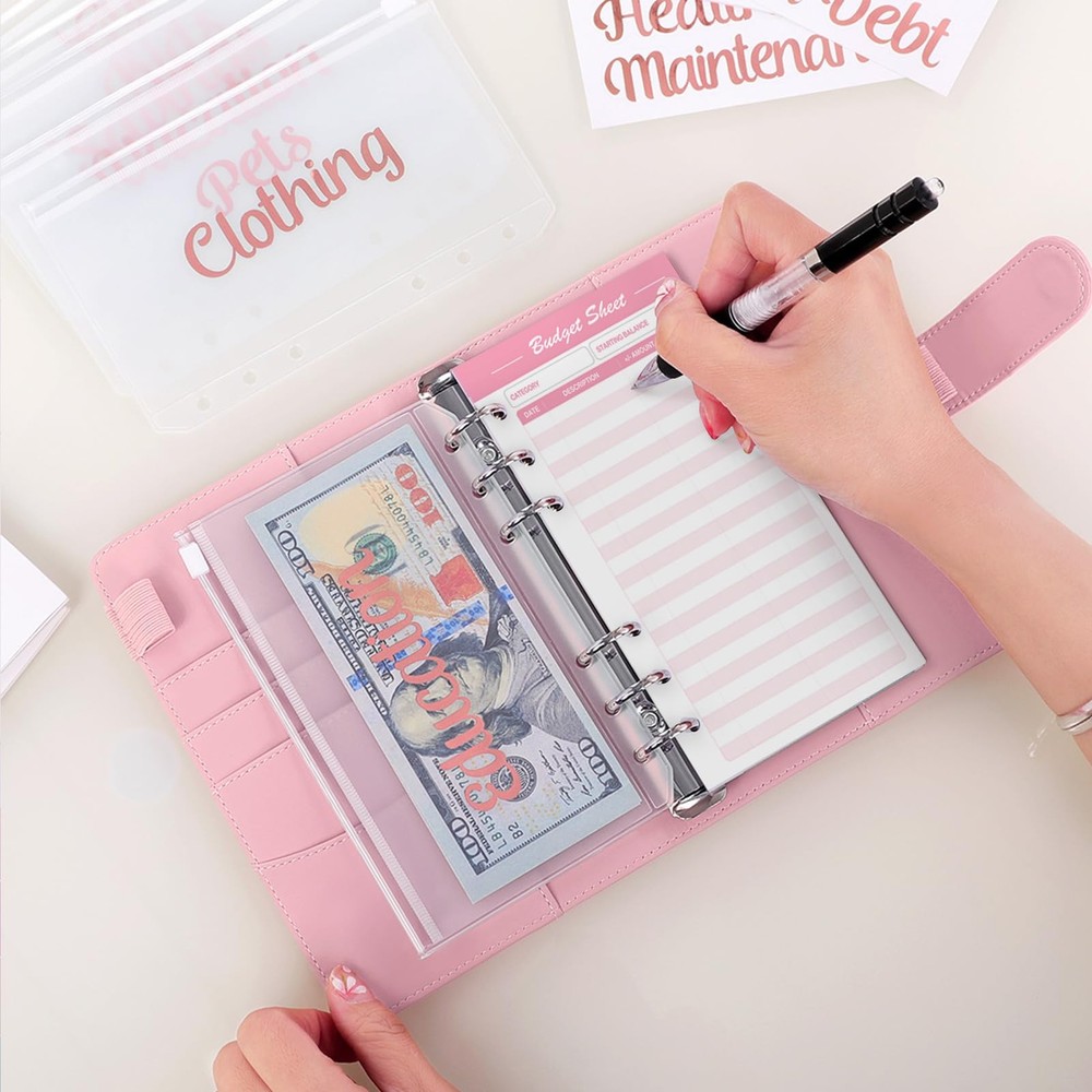 SKYDUE A6 Budget Binder w/ 12 Zipper Envelopes, Money Saving, Expense Tracker