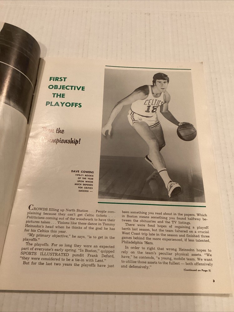 Nov 19, 1971 Celtics Program Vs S.F Warriors With Score Sheet