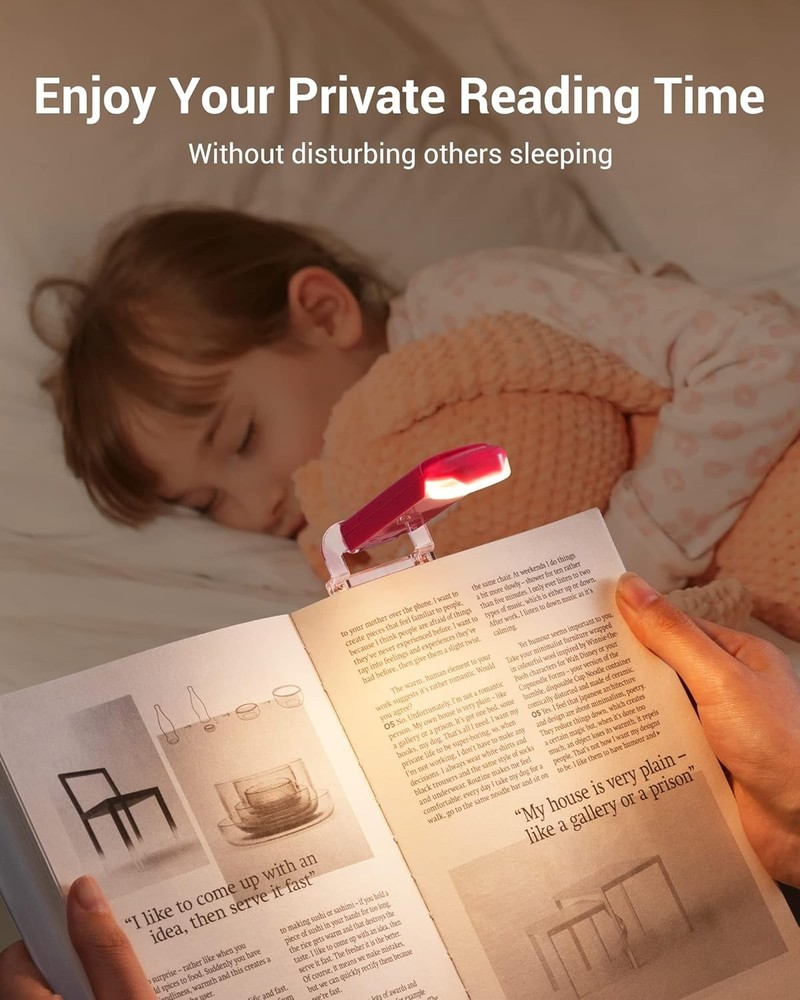 USB Rechargeable Pink Book Light - Adjustable Brightness for Cozy Night Reading