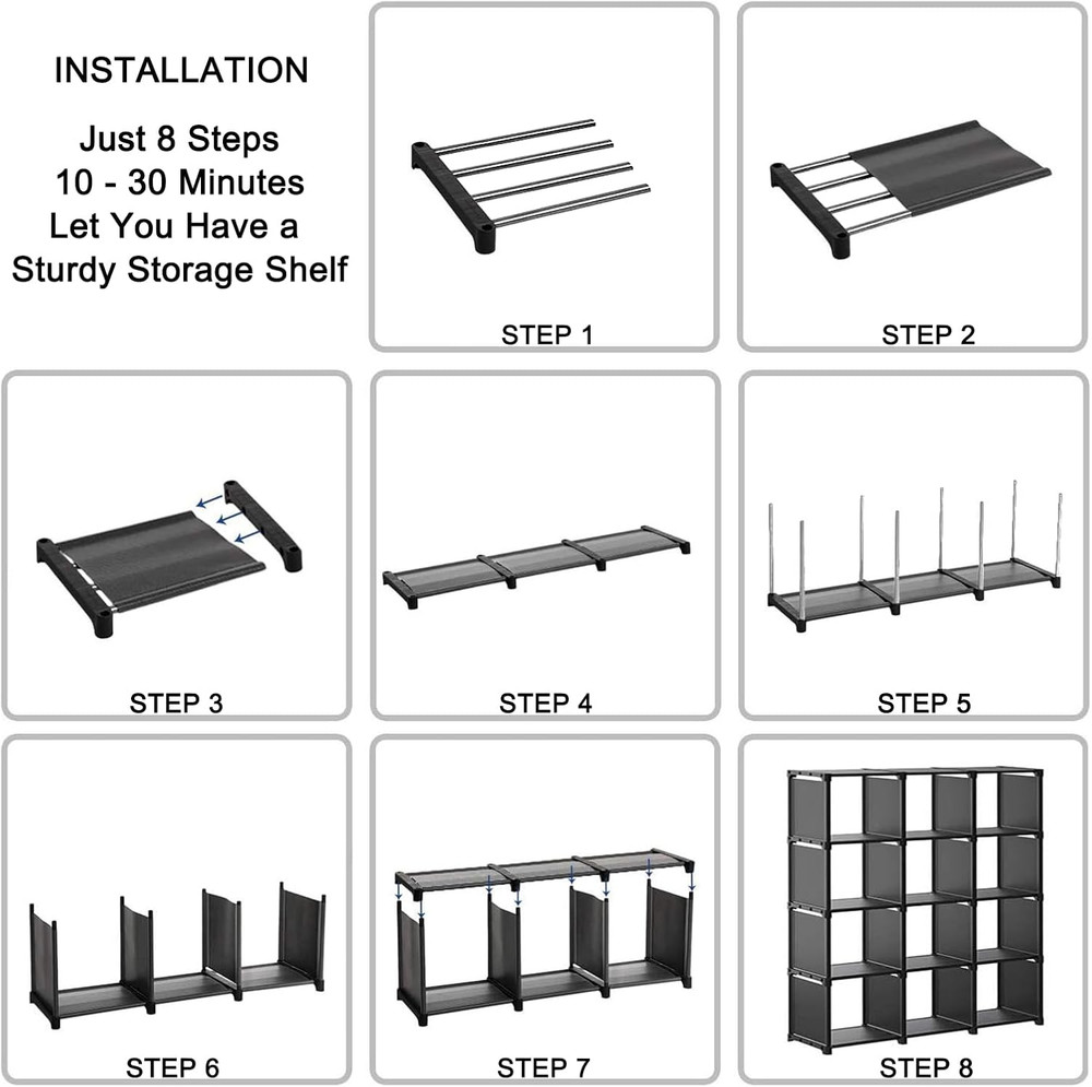 12 Cube Storage Organizer Book Shelves, DIY Open Stackable Bookshelf, Extra Larg