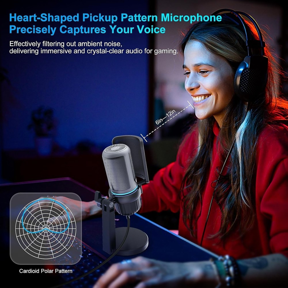 Professional Streaming Microphone with Built-in Headphone Jack & Volume Control