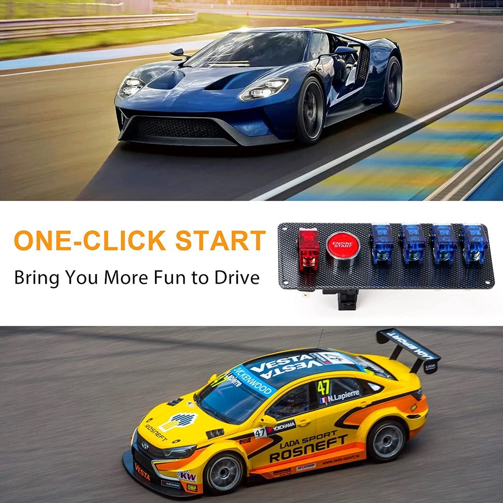 Carbon Ignition Switch Panel Engine Start Push Button LED 12V Toggle Racing Car