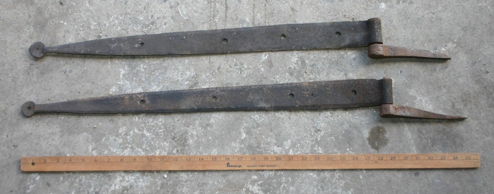 18th-19th Cent., Hand-Forged Strap/Barn Hinges, 29" Matched Pair, With Pintles