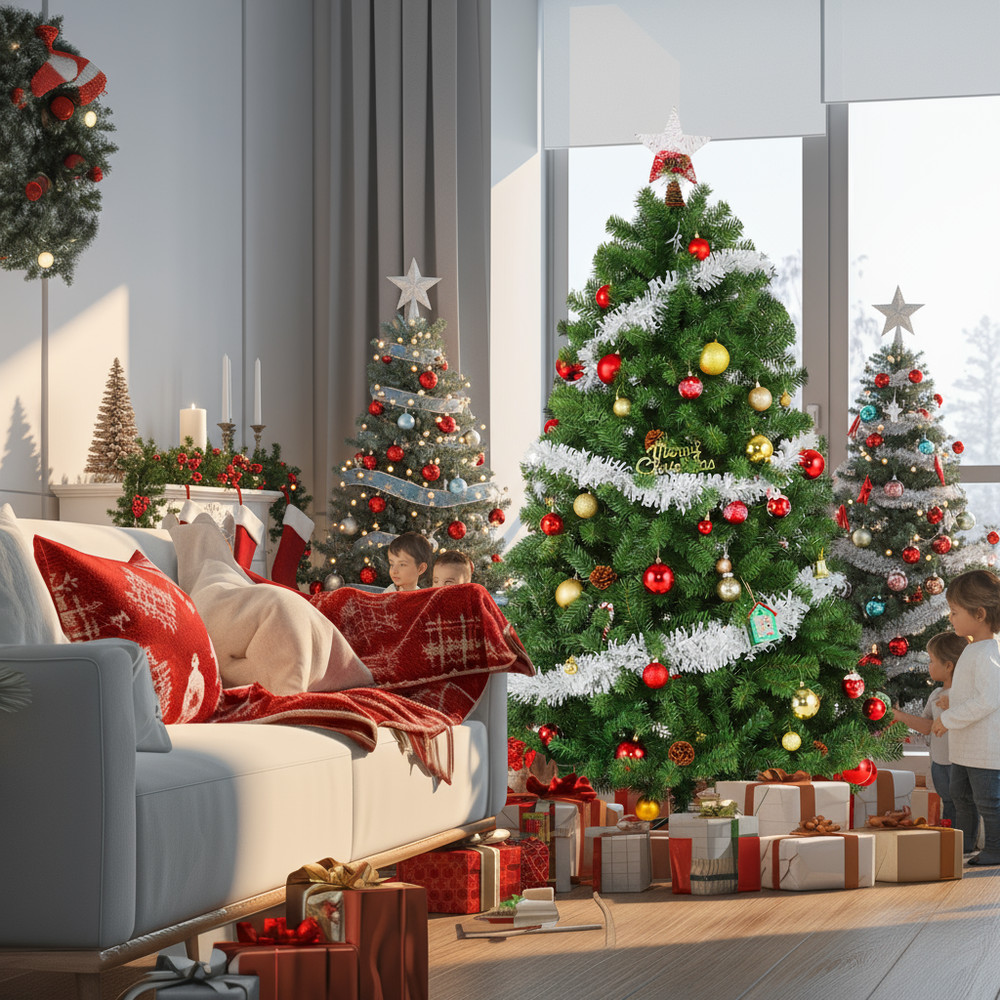 Artificial Christmas Tree, 6ft Premium Hinged Spruce Holiday Tree Easy Assembly