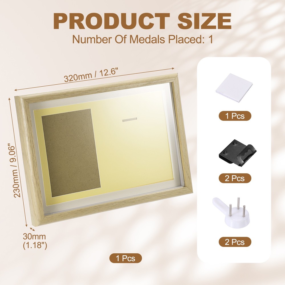 13x9" Horizontal Shadow Box Frame with Push Pins 1 Adhesive, White