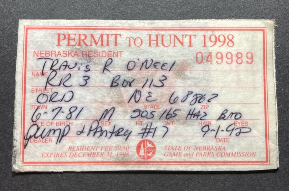 WTDstamps - 1998 ***NEBRASKA*** Hunting Permit License