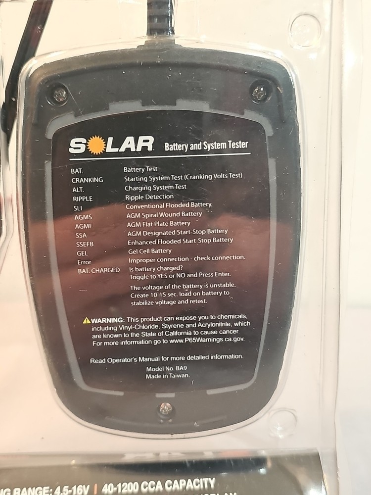 Solar BA9 12V Battery and System Tester