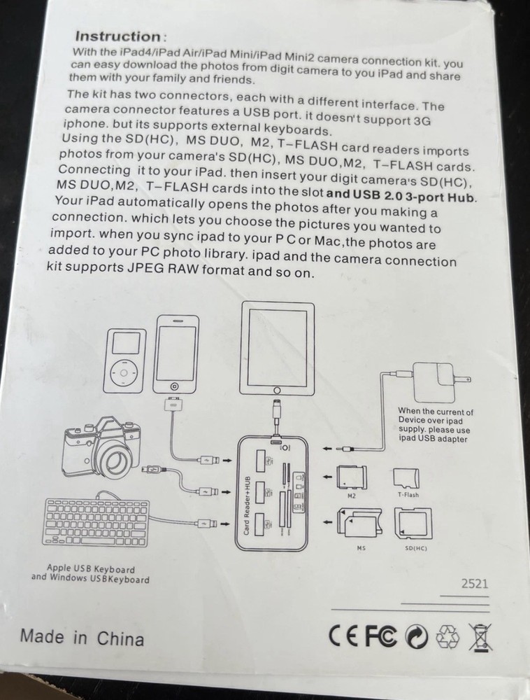 4 in1 USB Camera Connection Kit Micro SD Card Reader Adapter for iPad iPhone IOS
