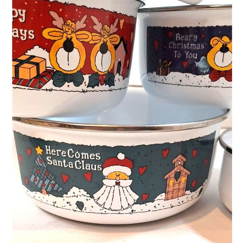 Christmas Enamel Decorative Containers NO LIDS