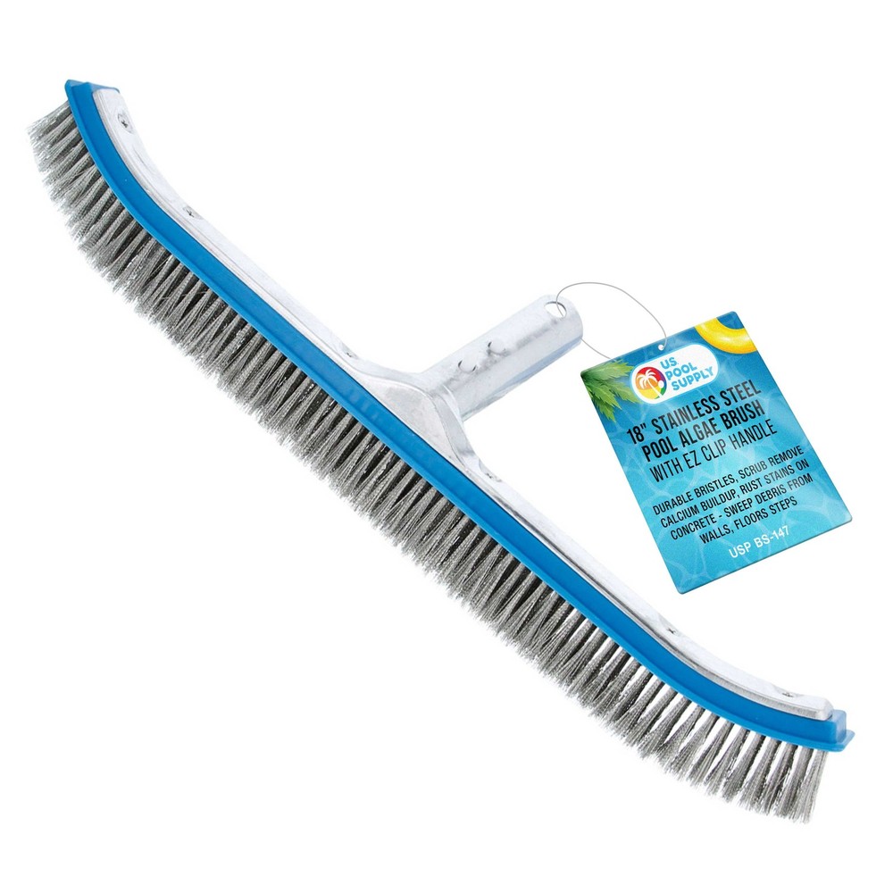 Professional 18" Stainless Steel Pool Algae Brush with EZ Clip Handle - Durable